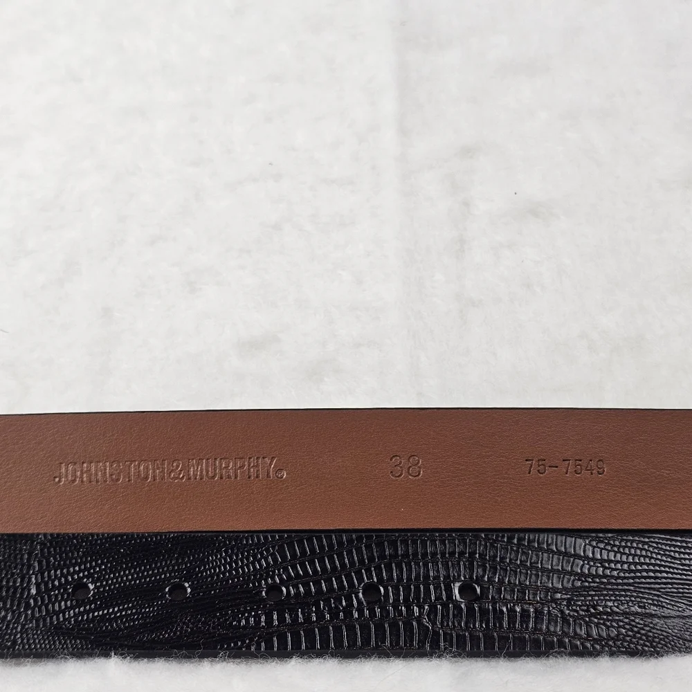 Johnston & Murphy NWT Lizard Grain Leather Belt Size 38‎ Black Silver Hardware